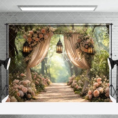 Aperturee - Aperturee Romantic Pink Floral Arch Curtain Wedding Backdrop