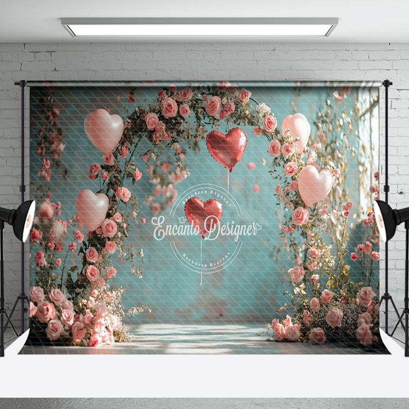 Aperturee - Aperturee Romantic Pink Floral Arch Retro Green Wall Backdrop