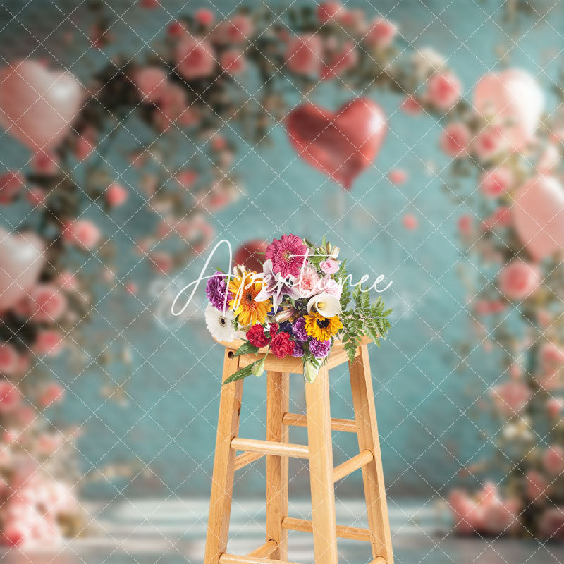 Aperturee - Aperturee Romantic Pink Floral Arch Retro Green Wall Backdrop