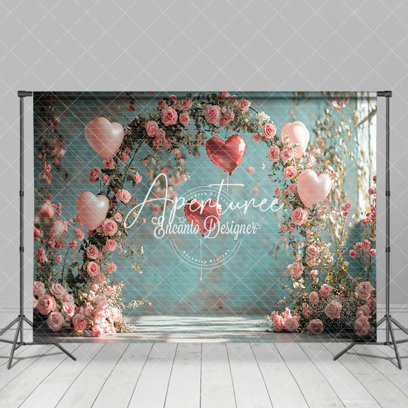 Aperturee - Aperturee Romantic Pink Floral Arch Retro Green Wall Backdrop