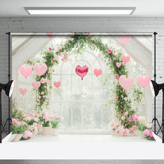 Aperturee - Aperturee Romantic Pink Floral Greenhouse Balloons Backdrop