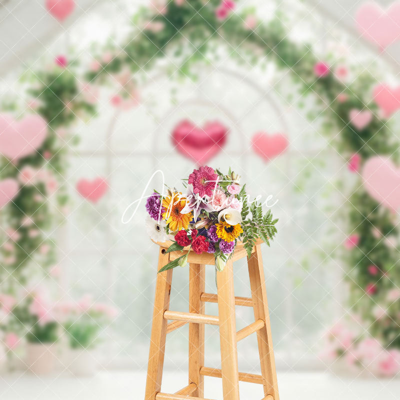 Aperturee - Aperturee Romantic Pink Floral Greenhouse Balloons Backdrop