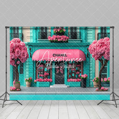 Aperturee - Aperturee Romantic Pink Floral Tree Green Luxury Store Backdrop