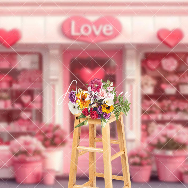 Aperturee - Aperturee Romantic Pink Flower Shop Valentines Day Backdrop