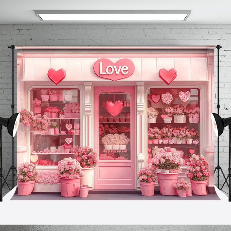 Aperturee - Aperturee Romantic Pink Flower Shop Valentines Day Backdrop