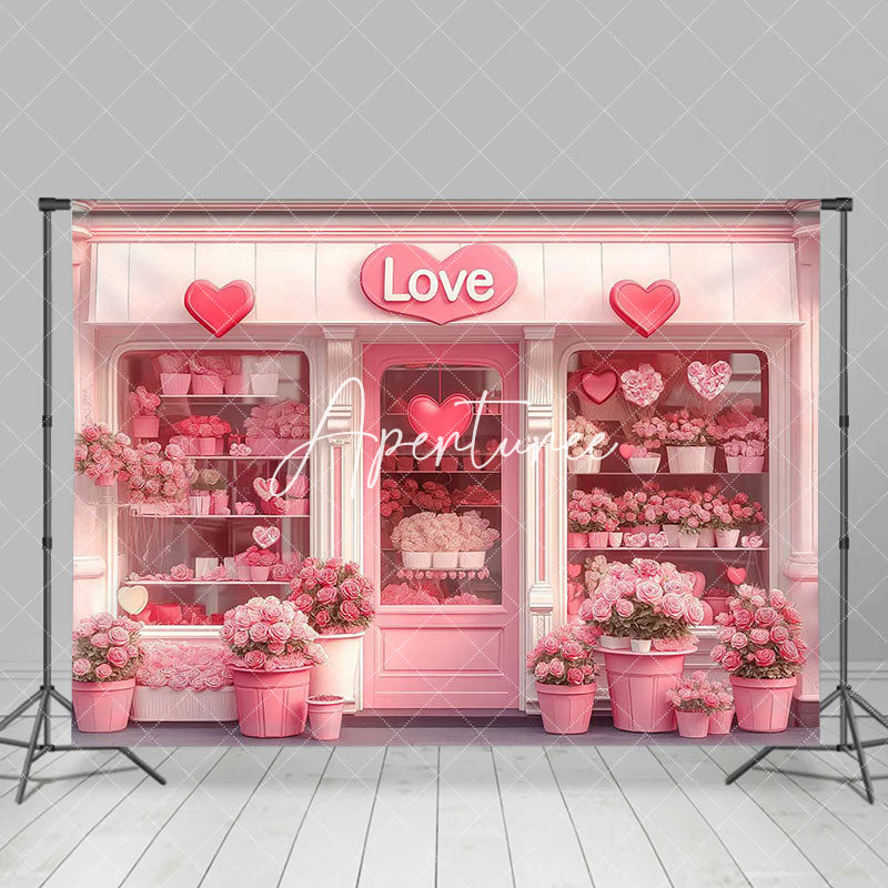 Aperturee - Aperturee Romantic Pink Flower Shop Valentines Day Backdrop