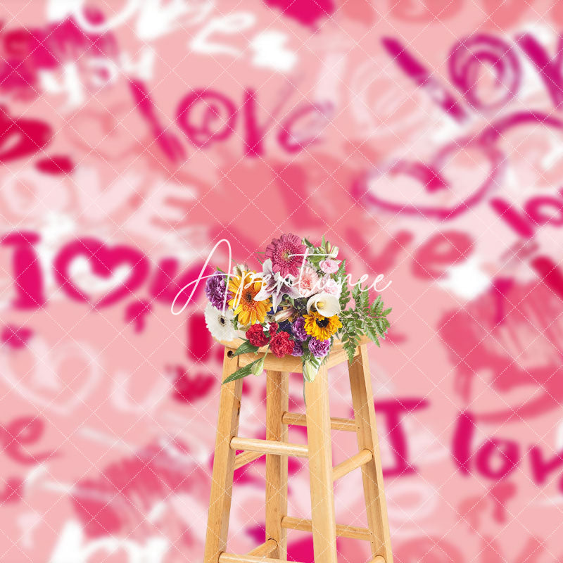 Aperturee - Aperturee Romantic Pink Graffiti Love Valentines Day Backdrop