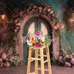 Aperturee - Aperturee Romantic Pink Green Door Floral Wedding Backdrop