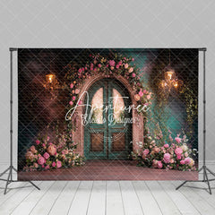 Aperturee - Aperturee Romantic Pink Green Door Floral Wedding Backdrop