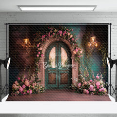 Aperturee - Aperturee Romantic Pink Green Door Floral Wedding Backdrop