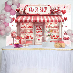 Aperturee - Aperturee Romantic Pink Hearts Candy Shop Birthday Backdrop