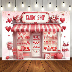 Aperturee - Aperturee Romantic Pink Hearts Candy Shop Birthday Backdrop