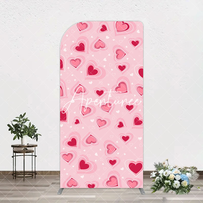 Aperturee - Aperturee Romantic Pink Hearts Valentines Day Arch Backdrop