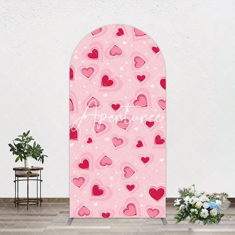 Aperturee - Aperturee Romantic Pink Hearts Valentines Day Arch Backdrop