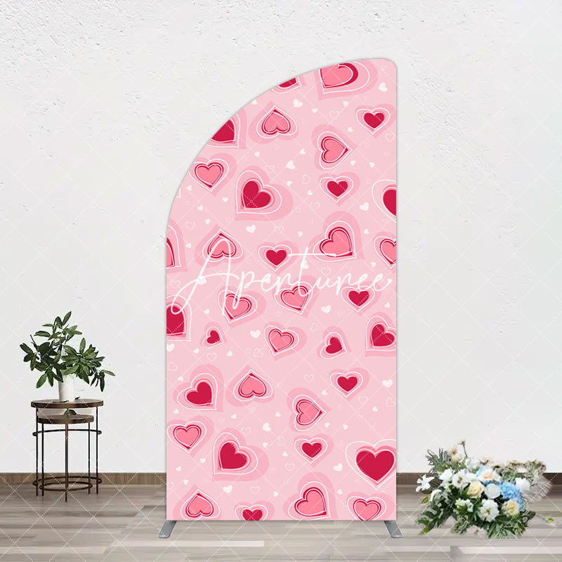 Aperturee - Aperturee Romantic Pink Hearts Valentines Day Arch Backdrop