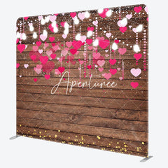 Aperturee - Aperturee Romantic Pink Hearts Wooden Square Tension Backdrop