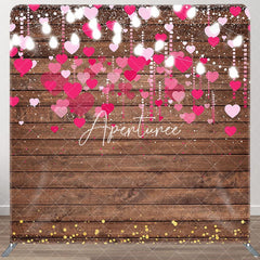 Aperturee - Aperturee Romantic Pink Hearts Wooden Square Tension Backdrop