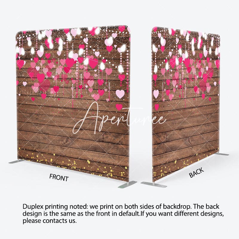 Aperturee - Aperturee Romantic Pink Hearts Wooden Square Tension Backdrop