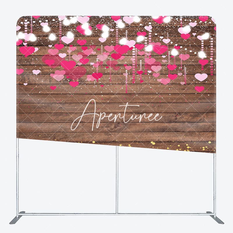 Aperturee - Aperturee Romantic Pink Hearts Wooden Square Tension Backdrop