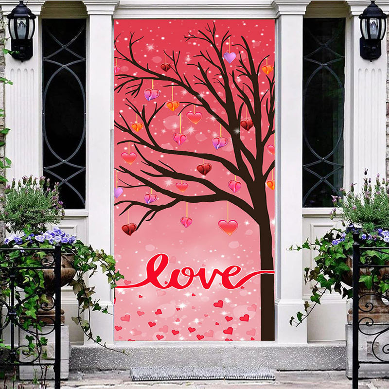 Aperturee - Aperturee Romantic Pink Love Tree Valentines Day Door Cover