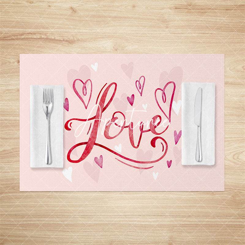 Aperturee - Aperturee Romantic Pink Love Valentines Day Set Of 4 Placemats