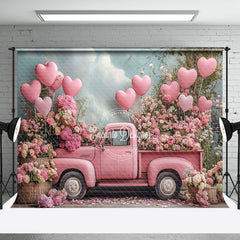 Aperturee - Aperturee Romantic Pink Truck Balloons Floral Cloud Backdrop