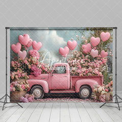 Aperturee - Aperturee Romantic Pink Truck Balloons Floral Cloud Backdrop