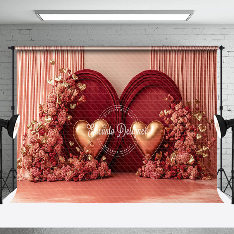 Aperturee - Aperturee Romantic Pink Velvet Curtain Valentines Day Backdrop