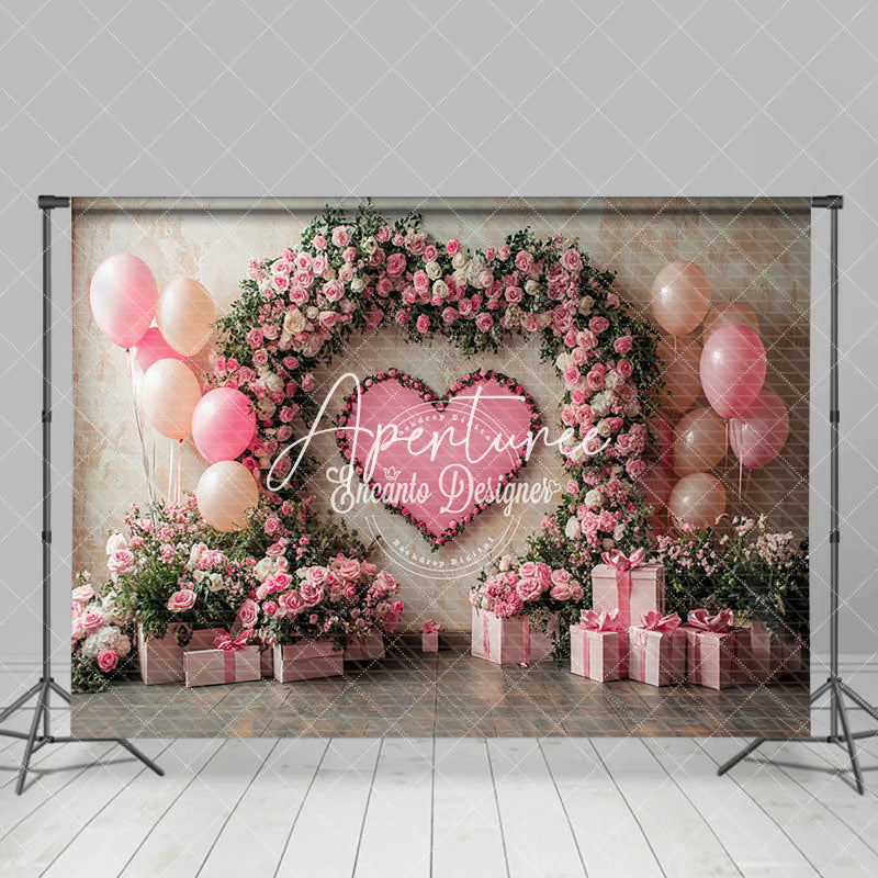 Aperturee - Aperturee Romantic Plant Pink Floral Arch Balloon Gift Backdrop