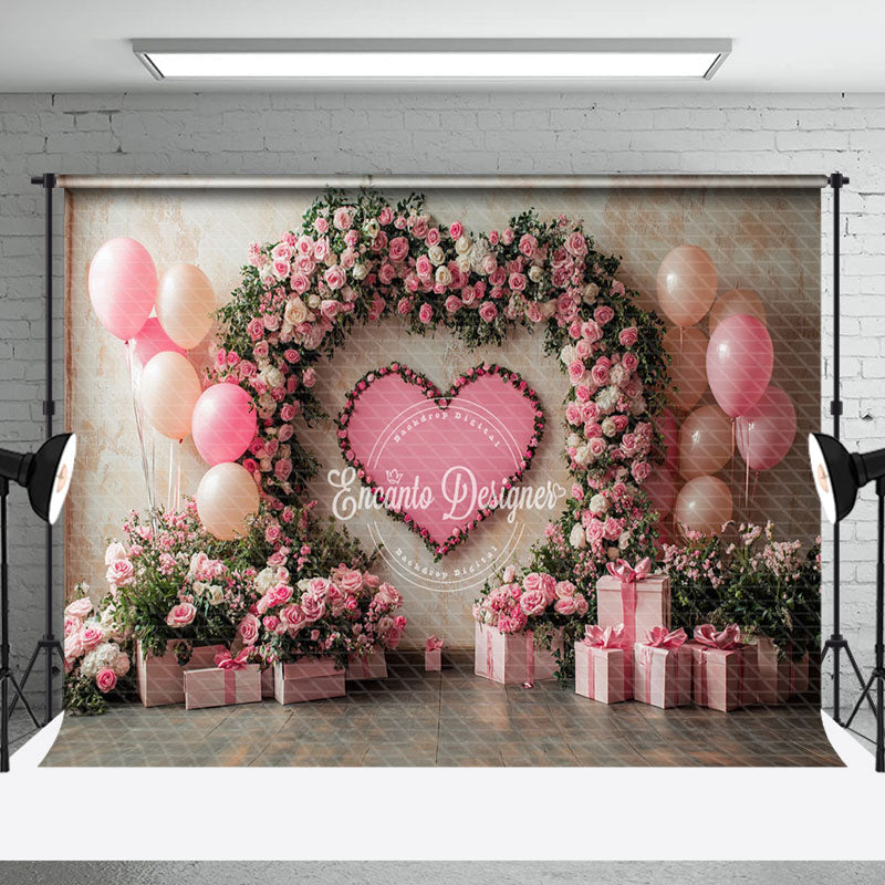 Aperturee - Aperturee Romantic Plant Pink Floral Arch Balloon Gift Backdrop