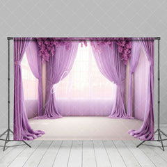 Aperturee - Aperturee Romantic Purple Curtain Floral Window Wedding Backdrop