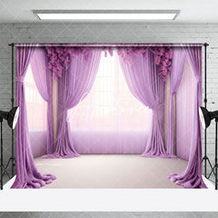 Aperturee - Aperturee Romantic Purple Curtain Floral Window Wedding Backdrop