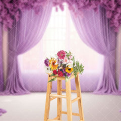 Aperturee - Aperturee Romantic Purple Curtain Floral Window Wedding Backdrop