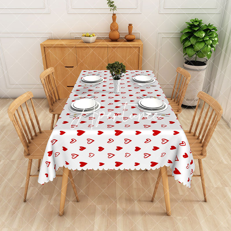 Aperturee - Aperturee Romantic Random Red Heart Rectangle Tablecloth