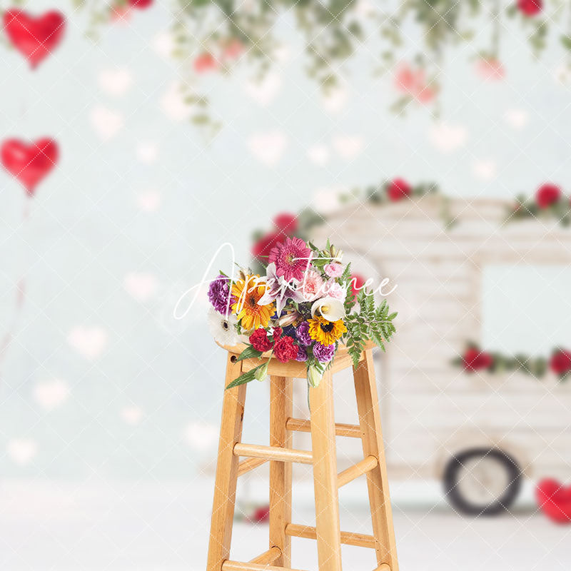 Aperturee - Aperturee Romantic Red Balloons Plant Rose Motorhome Backdrop