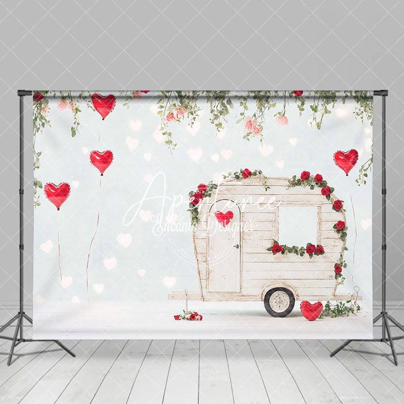 Aperturee - Aperturee Romantic Red Balloons Plant Rose Motorhome Backdrop