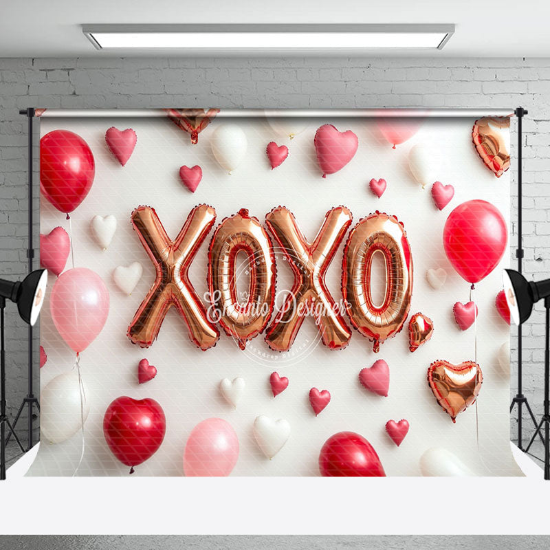 Aperturee - Aperturee Romantic Red Balloons Xoxo Valentines Day Backdrop