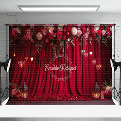 Aperturee - Aperturee Romantic Red Curtain Rose Valentines Day Backdrop