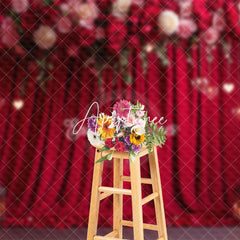 Aperturee - Aperturee Romantic Red Curtain Rose Valentines Day Backdrop