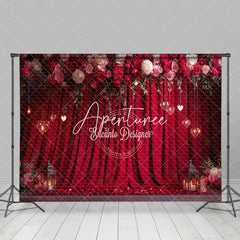 Aperturee - Aperturee Romantic Red Curtain Rose Valentines Day Backdrop