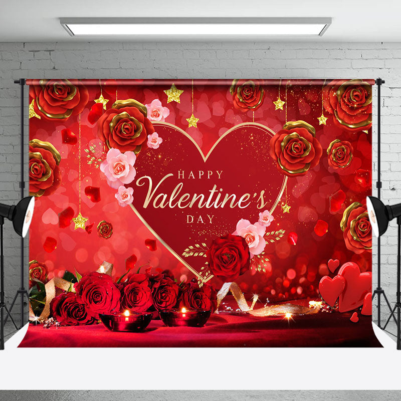 Aperturee - Aperturee Romantic Red Gold Rose Happy Valentines Day Backdrop