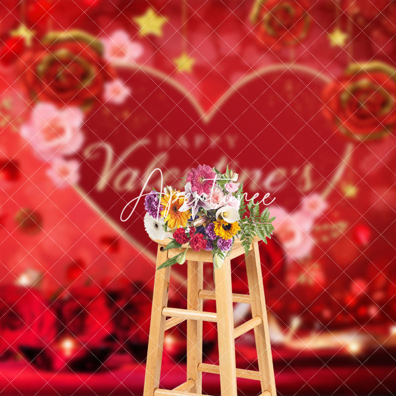 Aperturee - Aperturee Romantic Red Gold Rose Happy Valentines Day Backdrop