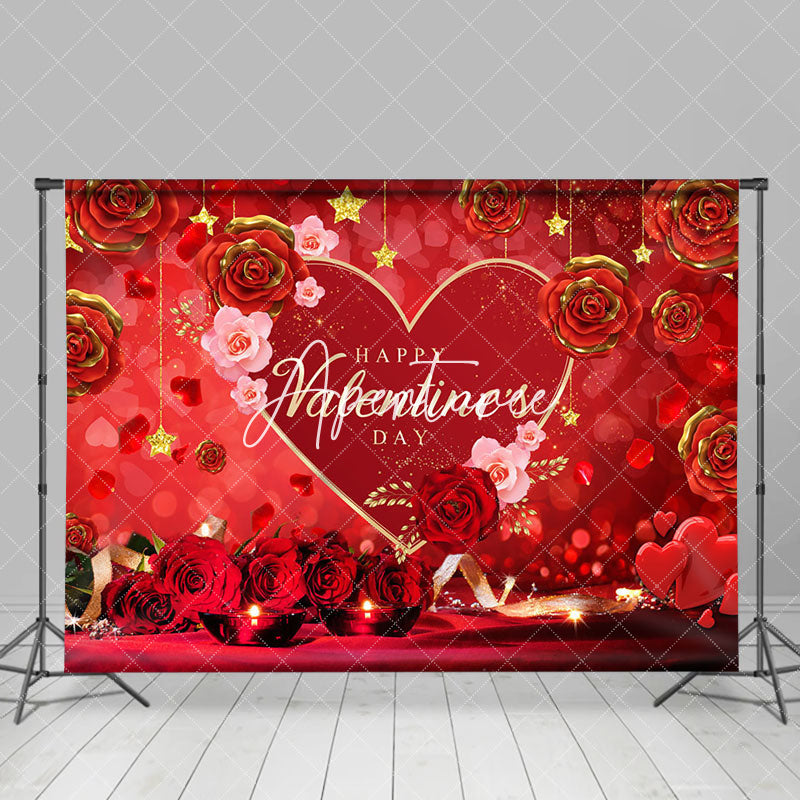 Aperturee - Aperturee Romantic Red Gold Rose Happy Valentines Day Backdrop