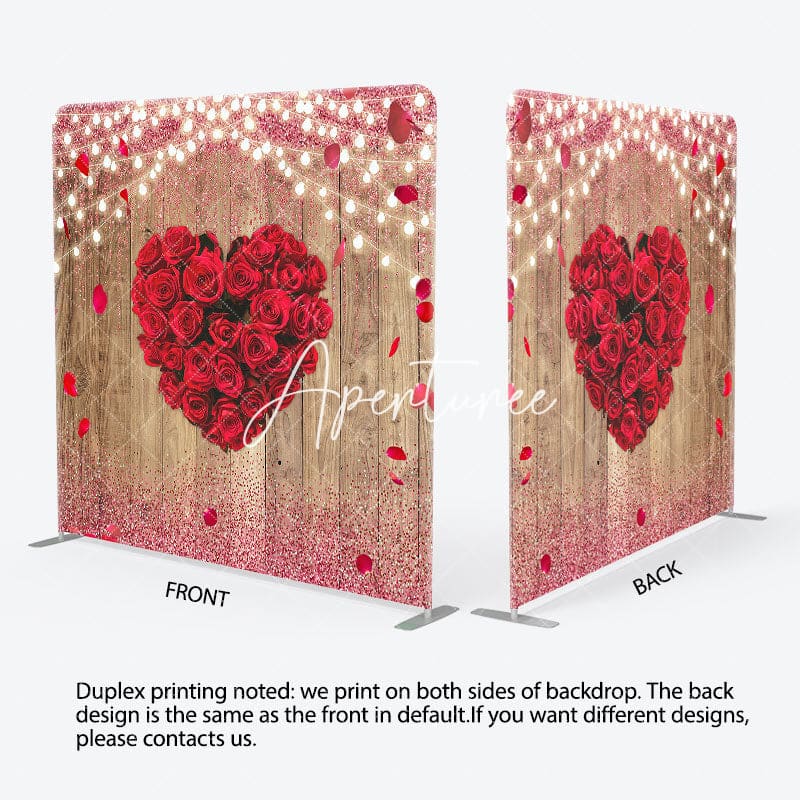 Aperturee - Aperturee Romantic Red Heart Rose Wooden Pillow Case Backdrop