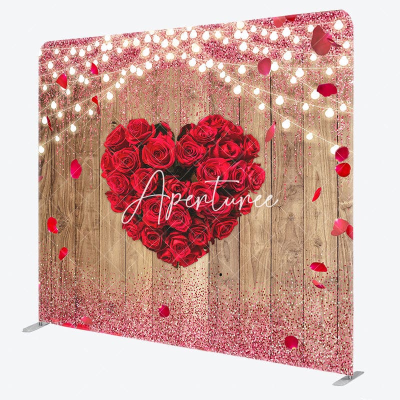 Aperturee - Aperturee Romantic Red Heart Rose Wooden Pillow Case Backdrop