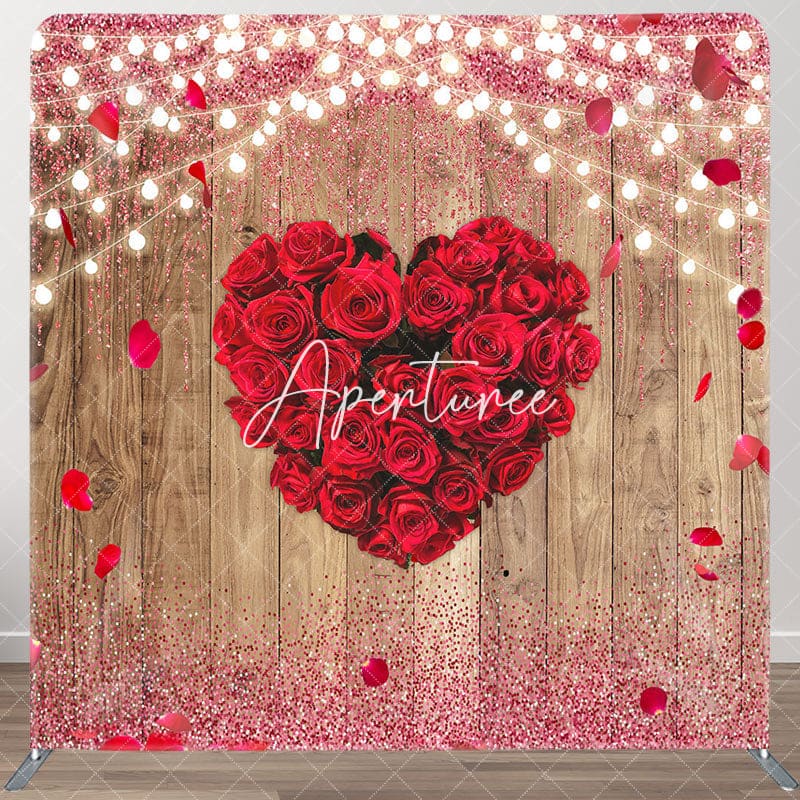 Aperturee - Aperturee Romantic Red Heart Rose Wooden Pillow Case Backdrop