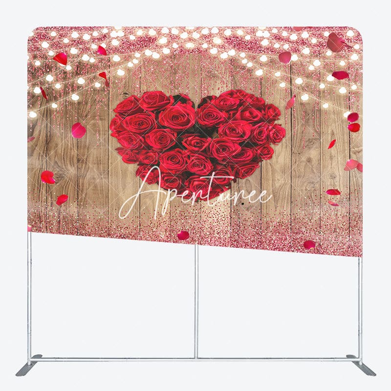 Aperturee - Aperturee Romantic Red Heart Rose Wooden Pillow Case Backdrop