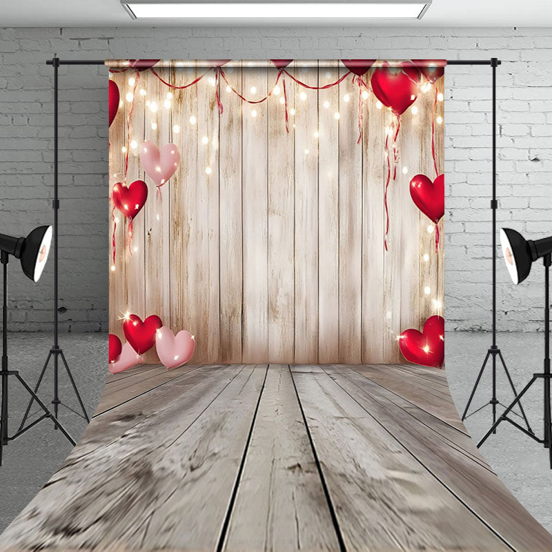 Aperturee - Aperturee Romantic Red Heart Wood Sweep Valentines Day Backdrop