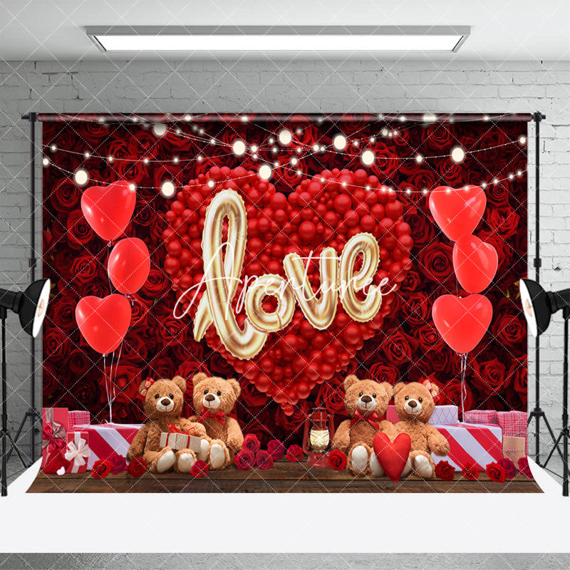 Aperturee - Aperturee Romantic Red Rose Bear Balloon Combo Set Backdrop