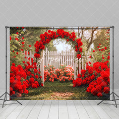 Aperturee - Aperturee Romantic Red Rose Garden Valentines Day Backdrop